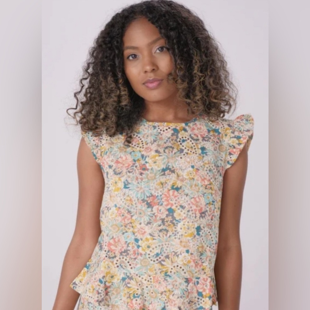 Floral Sleeveless Ruffle Top Size XS